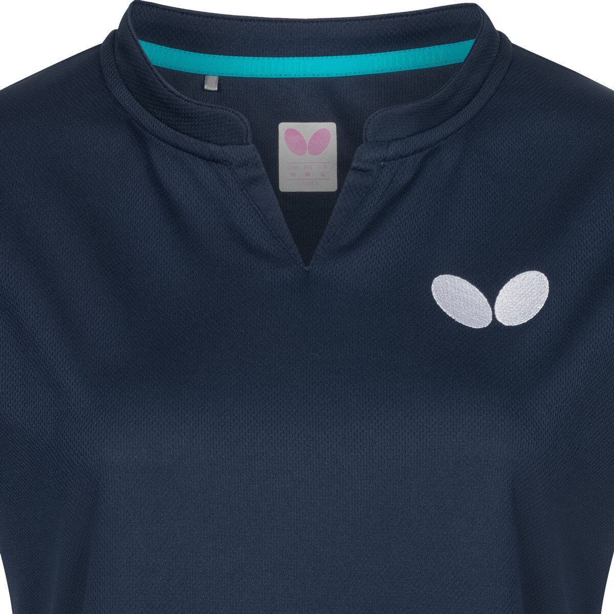 Butterfly Puren Lady Shirt: Close-up of Blue Shirt Collar